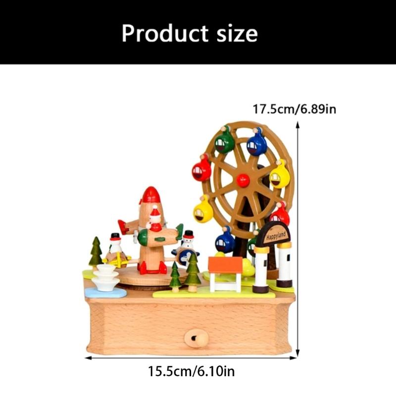 Wooden Music Box Rotating Aircraft Ferris Wheel Design Mechanical Musical Box Home Decoration For Christmas Birthdays