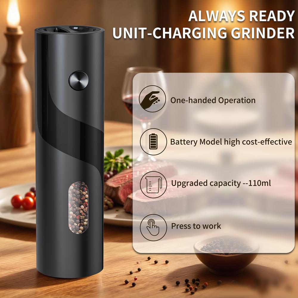 Electric Salt and Pepper Grinder Set Automatic Battery Powered Pepper Mills With 110ml Container Adjustable Coarseness Grinder