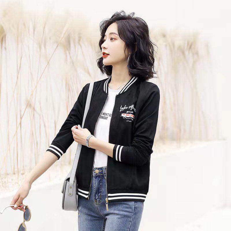 

Стильна бейсбольна куртка для жінок навесні та восени для захисту від сонця L чорний