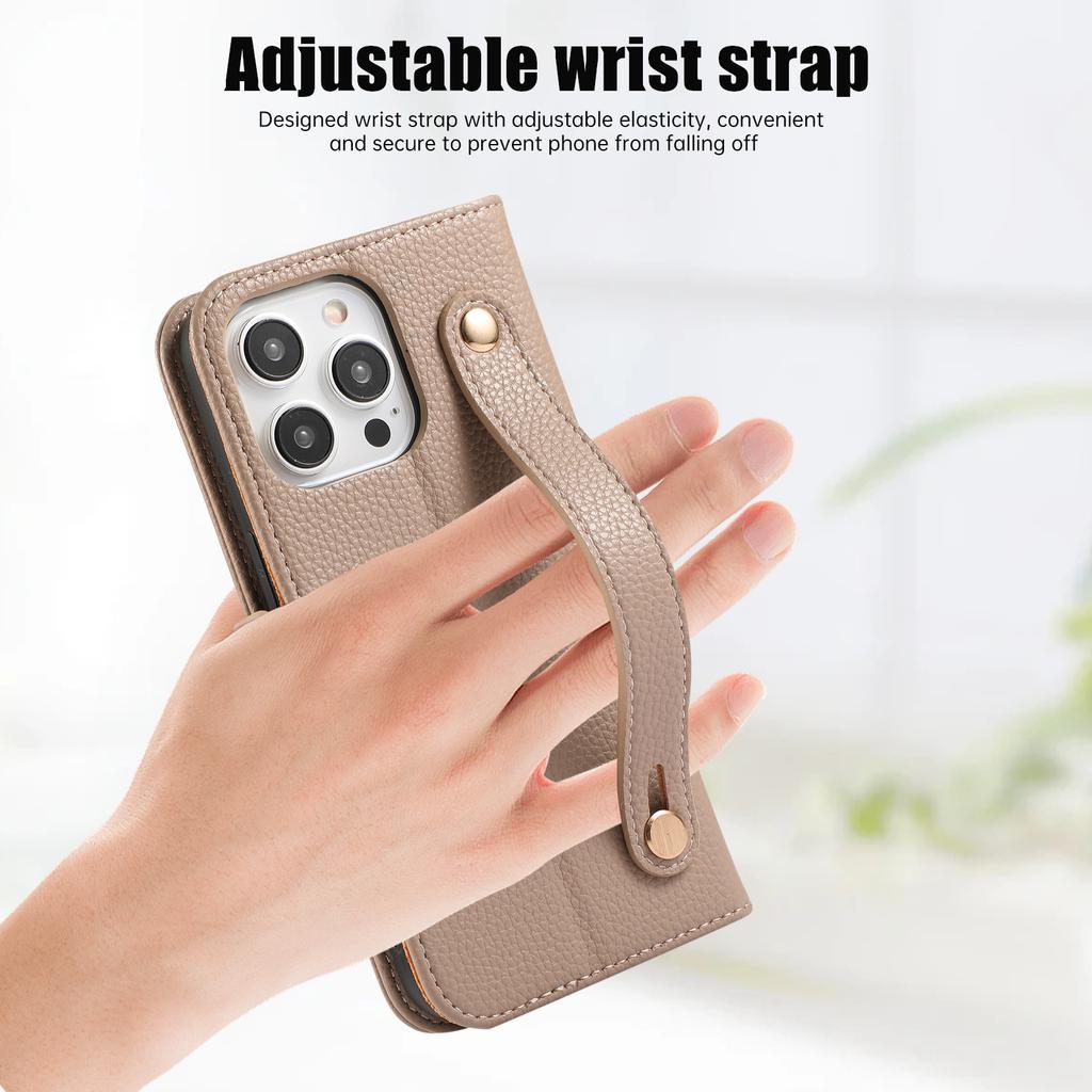 For iPhone 14 Pro Max Leather Case with Card Holder, Straps, Shockproof Wallet Phone Cover