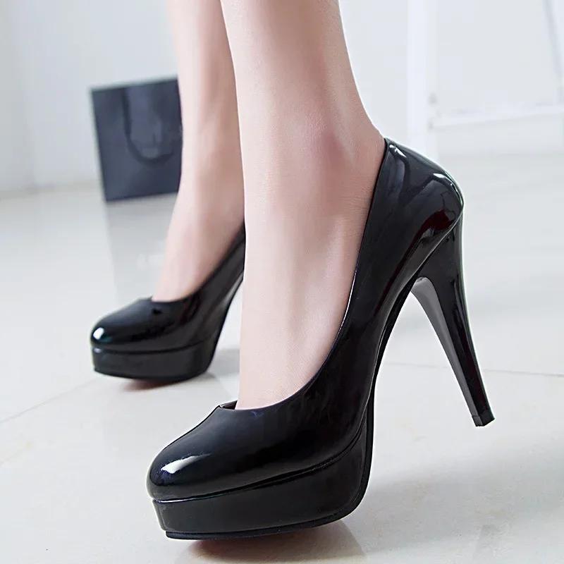 Women Patent Leather High Thin Heel Shoes Waterproof Platform Stiletto Shoes Office Nightclub Party Pub Gathering Women Pumps