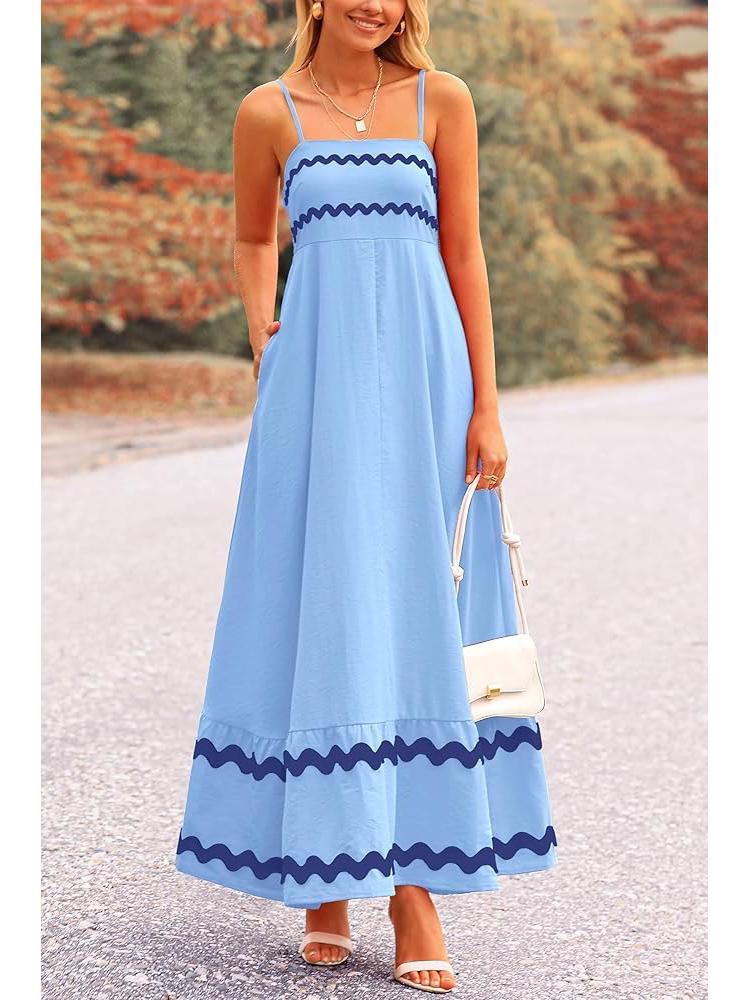 Women's Summer Lace Patchwork Spaghetti Strap Maxi Dress