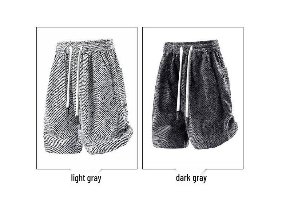Chenille Zebra Stripe Silver Shorts: Breathable, Trendy, Loose-Fit Mid-Length for Couples