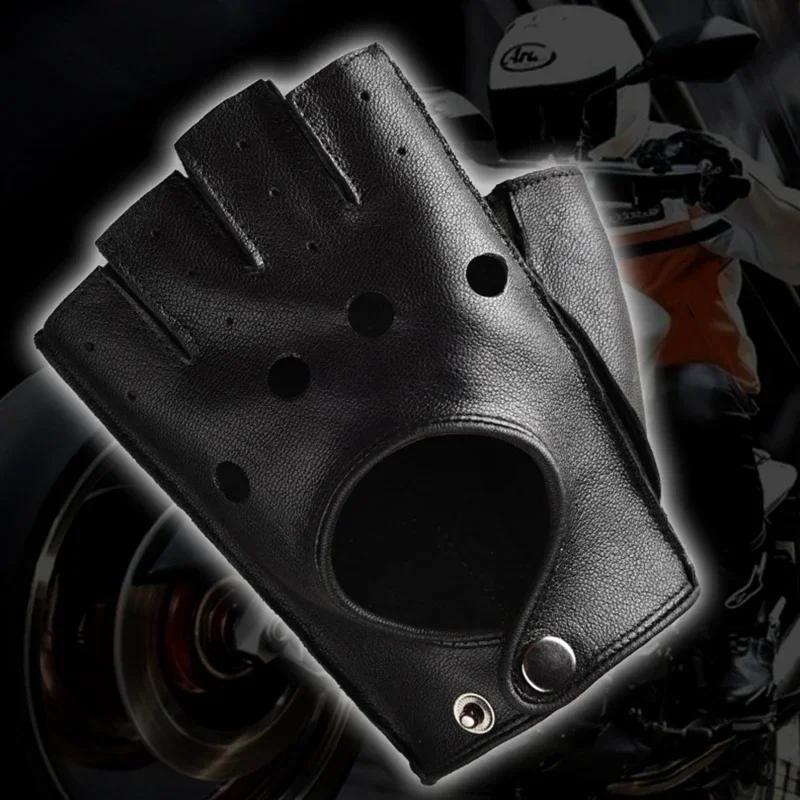 Small New Men's Genuine Leather Gloves Fingerless Half Finger for Driving Fitness Motorcycle Cycling Goat Skin Mittens