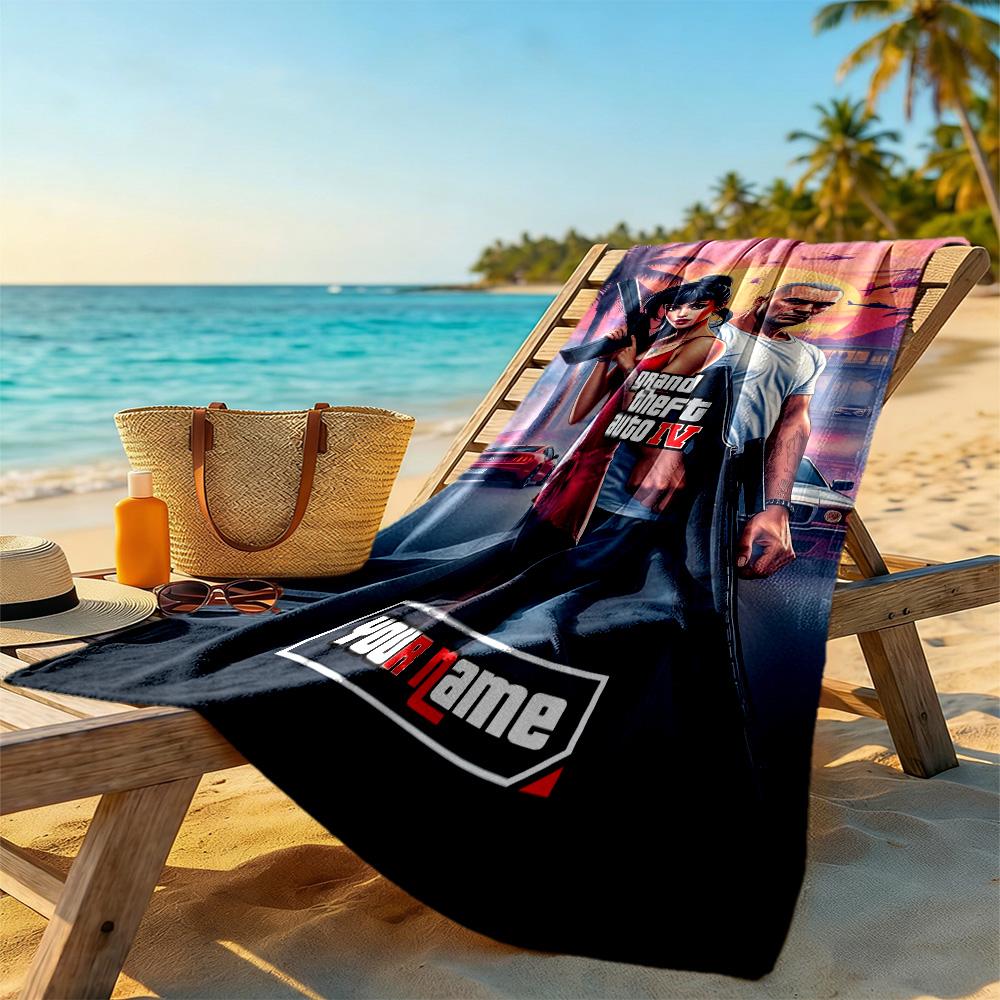 Gta Customize Your Name Beach Towel Soft Durable Quick-Dry Perfect for Traveling Yoga Camping and Swimming