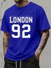 Unisex Summer Light Blue Crew Neck Tee LONDON 92 Print Casual Short Sleeve Daily Basic Athletic Chelsea UK Fashion T Shirt