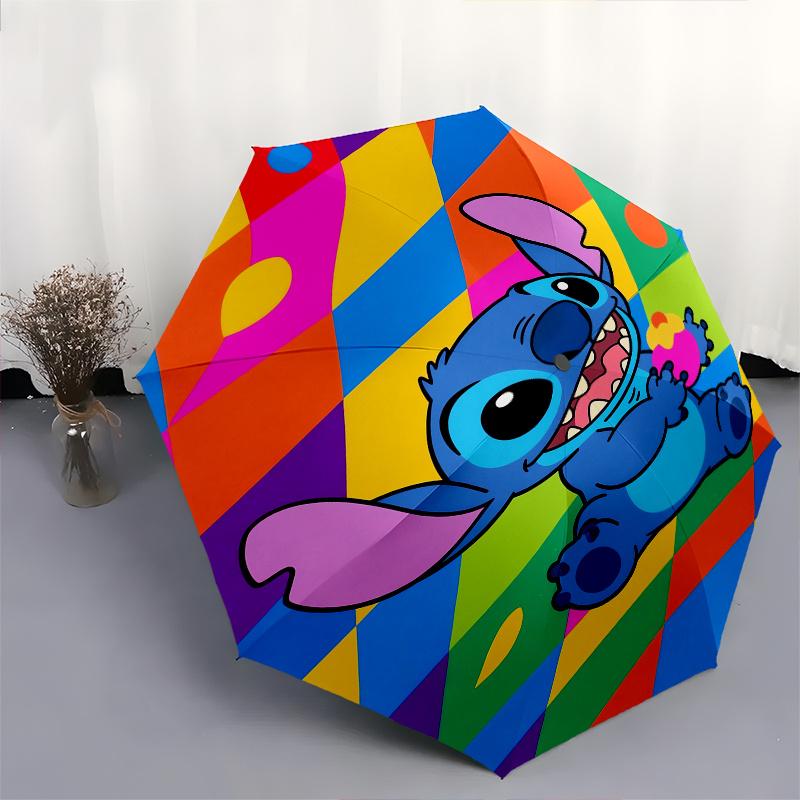 Stitch, Colorful Automatic Opening and Closing Umbrella, Compact Travel Umbrella, Lightweight and Portable, Suitable for Beach Commuting Bus