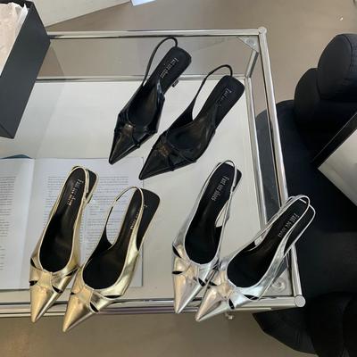 Fashion Fashion Women Sandals Pointed Toe Summer Dress Shoes Thin High Heels Black Silver Gold Elastic Black Gold Silver Back Strap 39