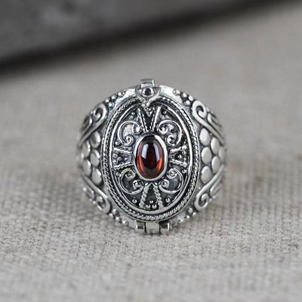 Antique Openable Gawu Box Ring Unique Jewelry Storage Container Finger Ring Adjustable Opening Ring for Men Women
