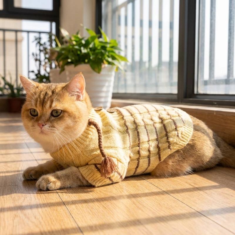 Tassel Decor Pet Knit Sweater Warm Two‑Legged Clothes Soft Striped Knitwear For Small Medium Dogs Cats Teddy Bichon Autumn Winter Daily Outfit