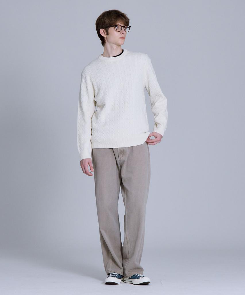 BASIC HOUSE Cable Round Neck Knit Oatmeal Lykt7101