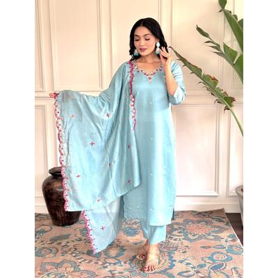 Indian Beautiful Top Tunic Kurti Set Bollywood Designer Kurta Pant Dupatta Set VRH-2145