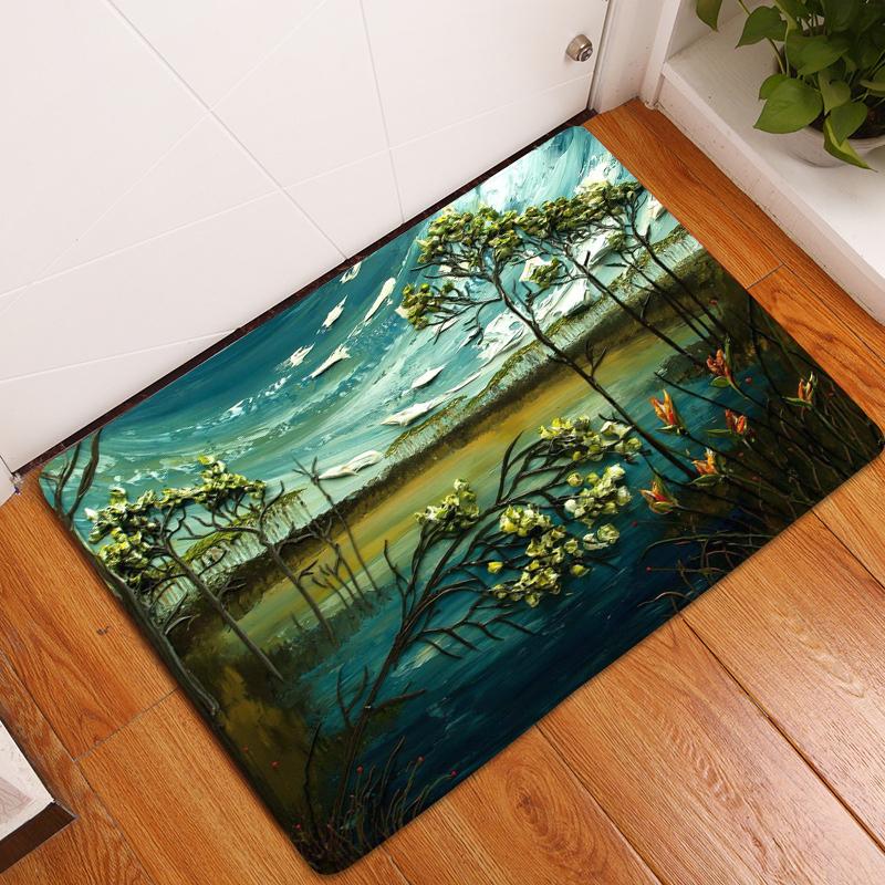 Oil Painting Floor Mat Bedroom Living Room Bathroom Rug Decoration Pastoral Print Door Mat Corridor Carpet