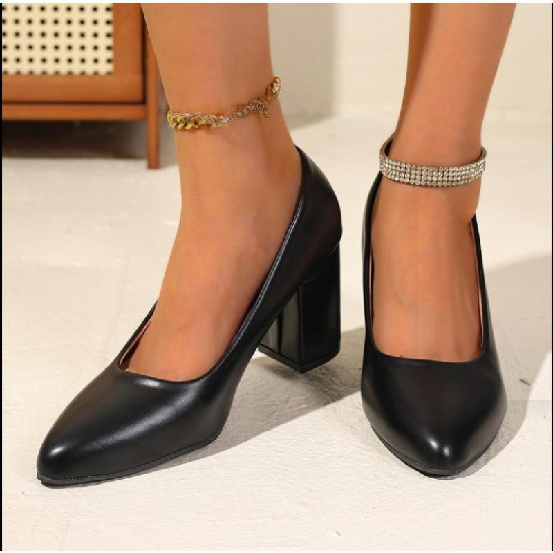 2025 Pumps Square Heel Pointed Toe High Heels Shallow White Wedding Shoes Boat Shoes for Woman Dress Shoes