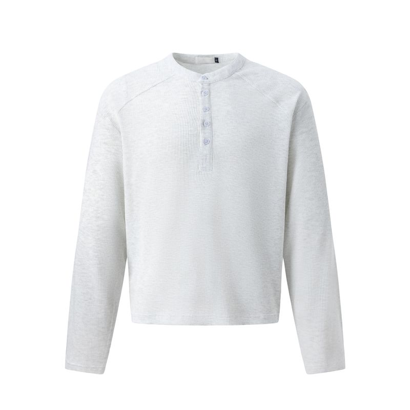 Kisko High-End Henry Collar Waffle Raglan Sleeve Long-Sleeve T-Shirt for Men and Women Cleanfit Casual Inner Wear Top