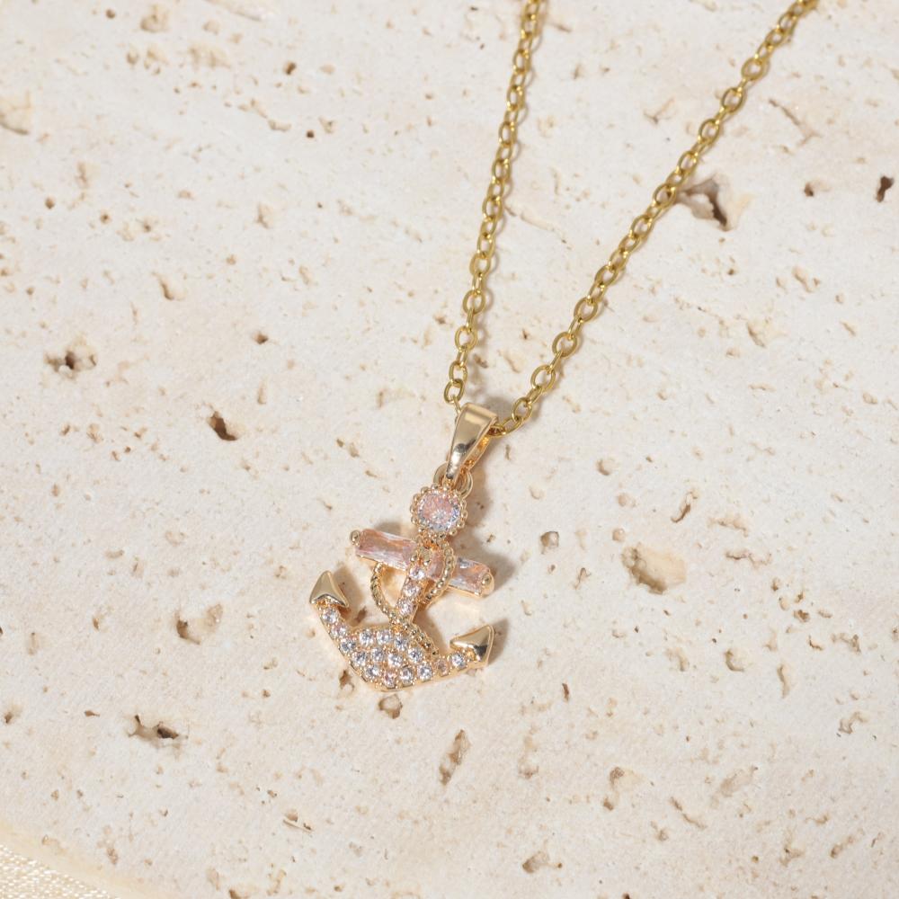 Fashion Anchor Zirconia Pendant Necklaces for Women Stainless Steel Jewelry