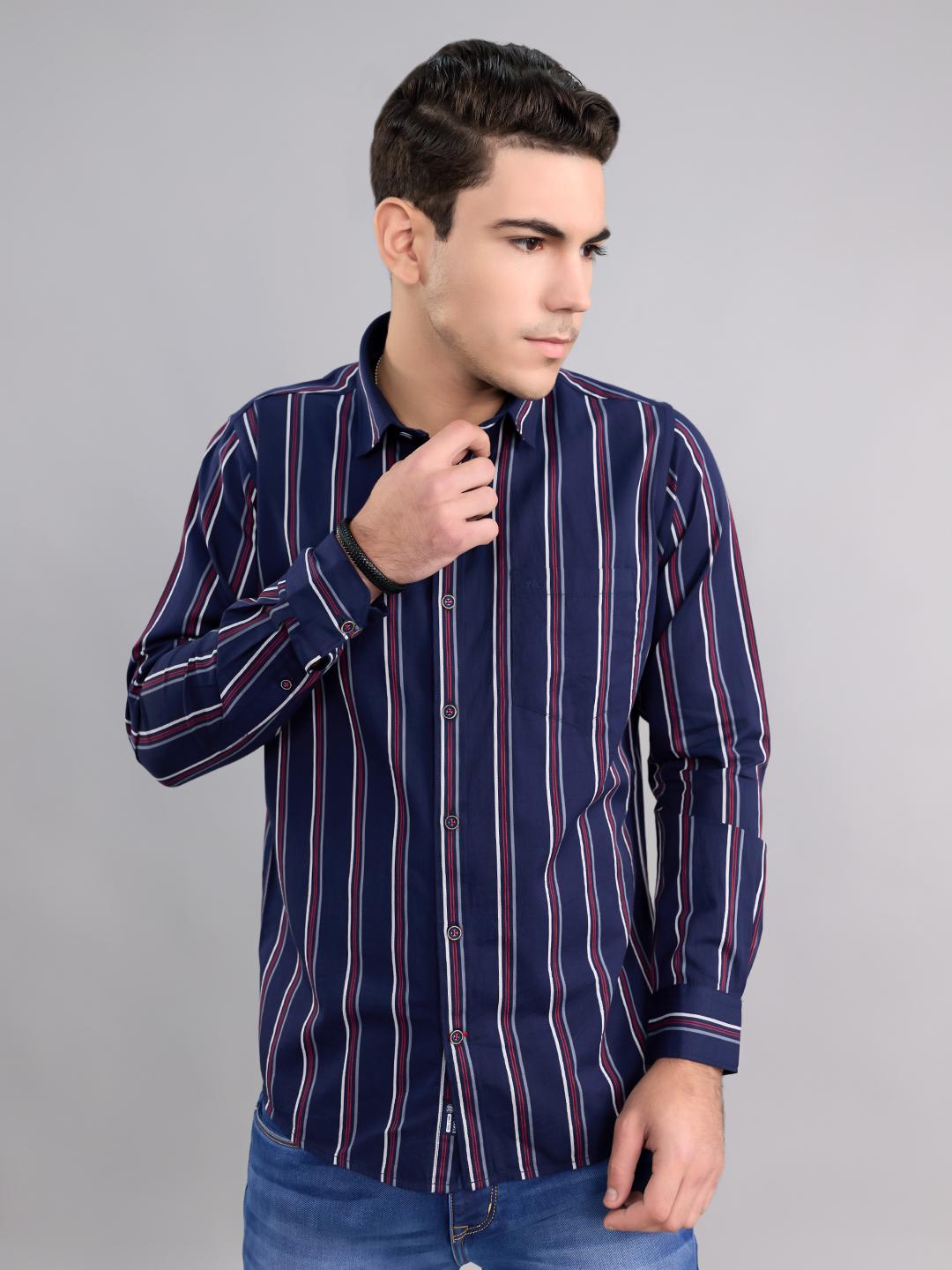 

Monte Carlo Mens Regular Fit Stripes Full Sleeve Shirt 3XL темно-синього кольору