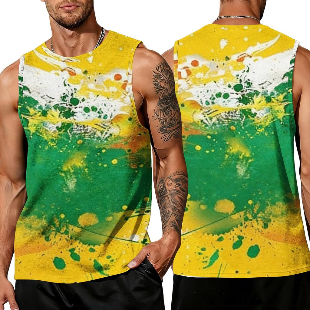 Men's Casual Sleeveless Tank Top Sport Breathable Lightweight Muscle Shirt with Abstract Ink Splash Print for Outdoor Gym Training