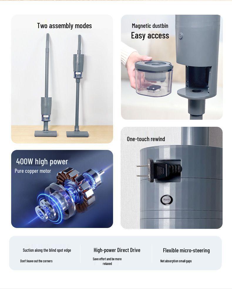 Compact Handheld Vacuum Cleaner: Automatic, High Suction, Pet Hair and Dust Mite Removal, Retractable Cord, Ideal for Home Use
