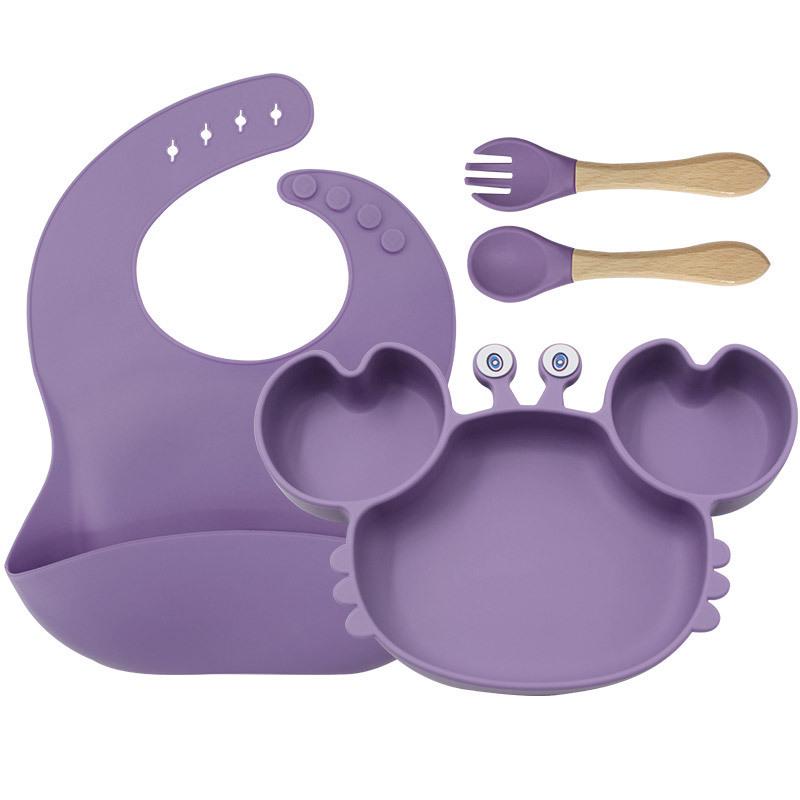 Crab-Themed Silicone Tableware Set: 9-Piece Baby Feeding Kit with Meal Plate, Bowl, Spoon, and Fork