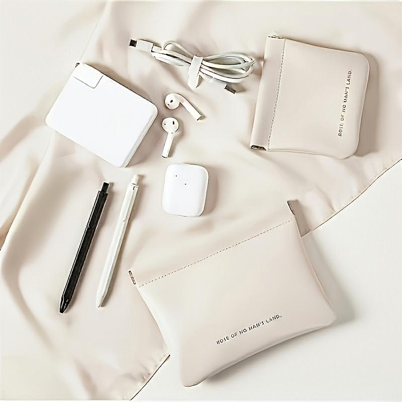 1pc Multifunctional Faux Leather Storage Bag Waterproof, Lightweight, Portable Travel Pouch for Headphones, Lipstick, Makeup, Sanitary Napkins