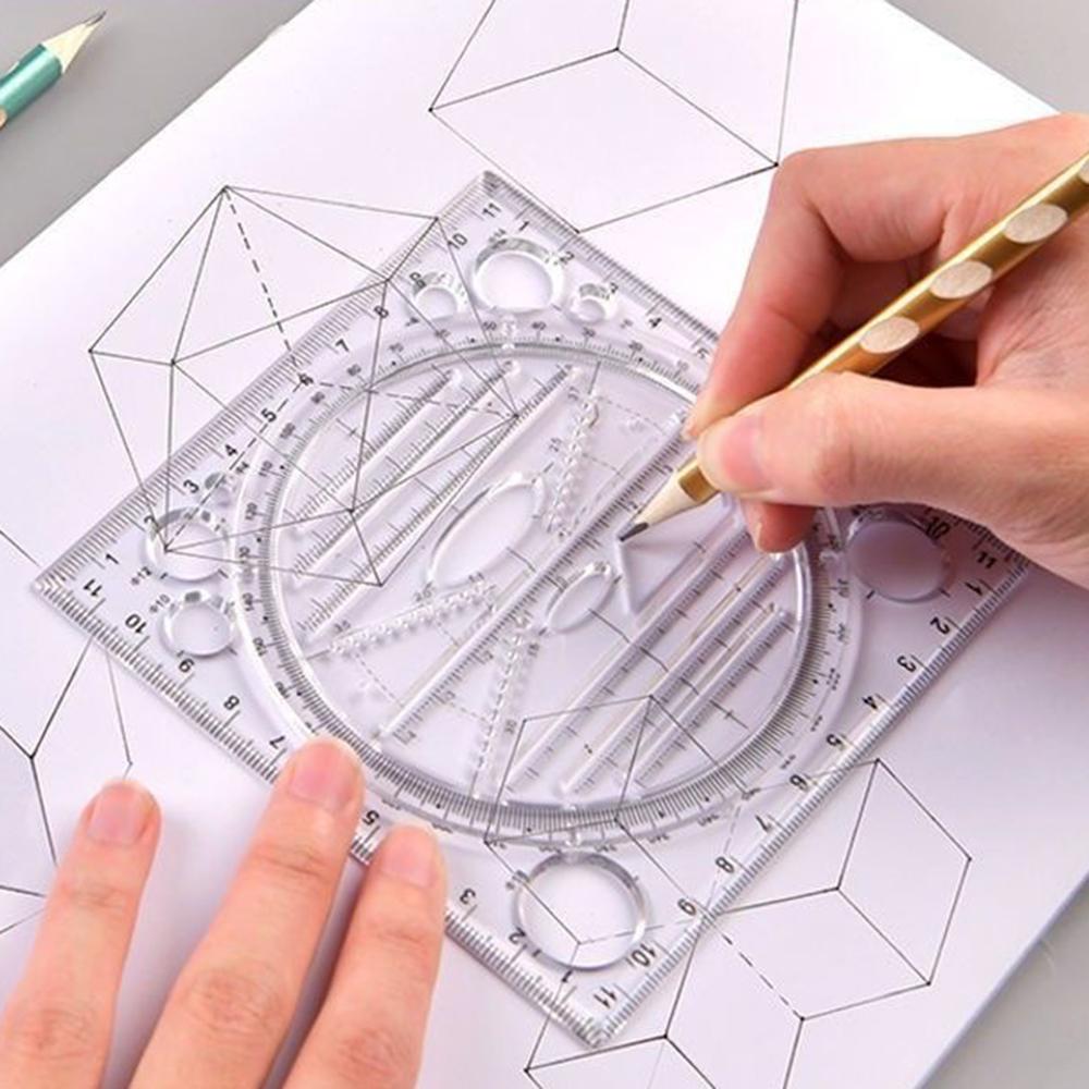 Multifunction Rotatable Drawing Template Art Design Construction Architect Stereo Geometry Circle Drafting Measuring Scale Ruler