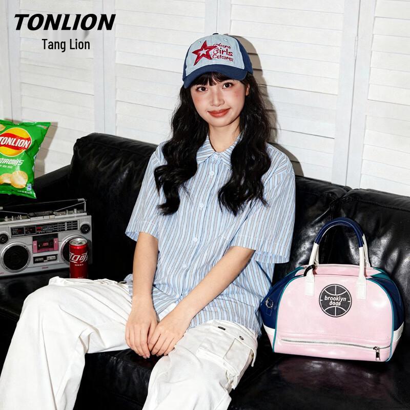 TonLion Women s Striped Polo Collar Short Sleeve Shirt M