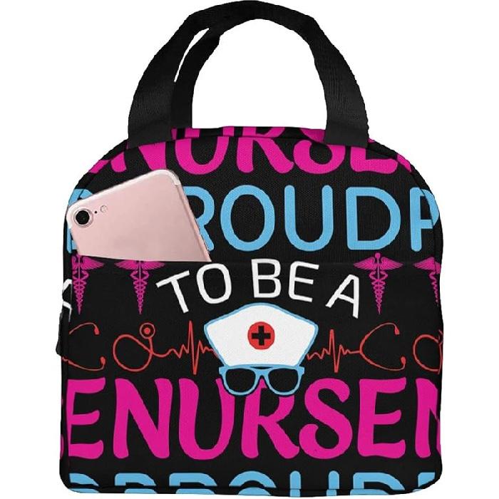 Nurse Theme Lunch Bag for Women Insulated Tote Bag Reusable Cooler Lunch Box for Work Picnic Travel, One Size