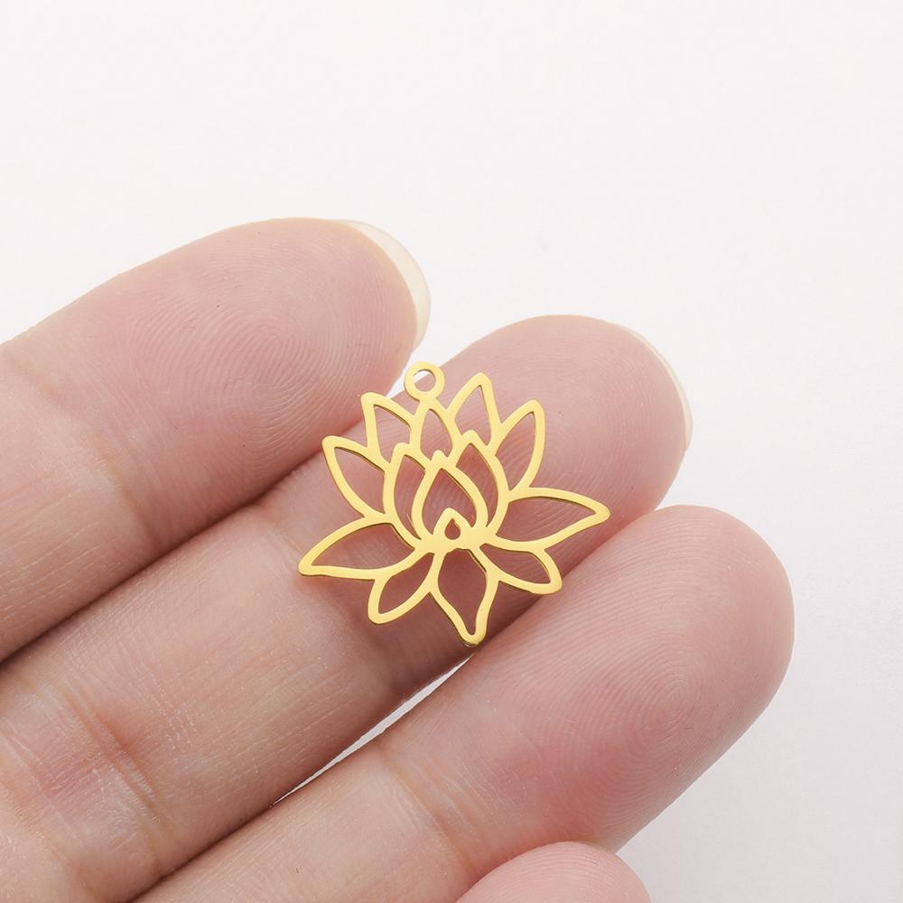 Dawapara Lotus Flower Charm for Jewelry Making Yoga Buddhist Mandala OM Lotus Pendant Accessories Stainless Steel Jewelry