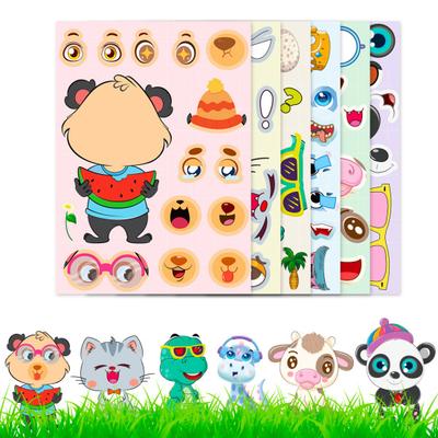 6Pcs Kids Make Your Own Animal Stickers Cartoon Panda Dinosaur Kitten Cow Bear Puzzle Stickers DIY Craft Toy Boys Girls