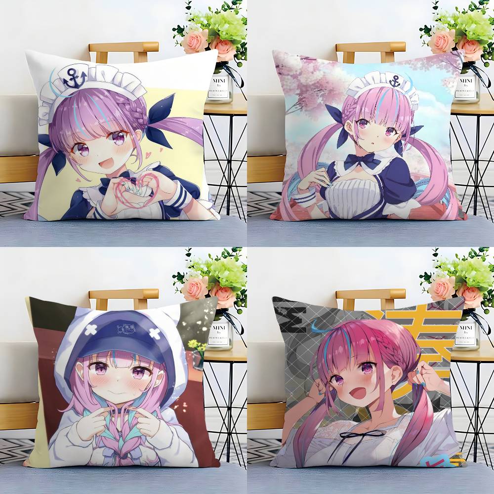H-Hololive M-Minato Aqua Pillow Case Plush Fabric Soft Double Sided Print Sofa Cushion Cover Throw Pillow Covers
