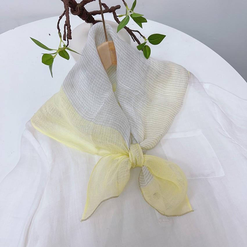Literary And Elegant Yarn-Dyed Linen Plaid 70Cm Small Square Scarf, Neck Protection Japanese Simple And Versatile Small Scarf