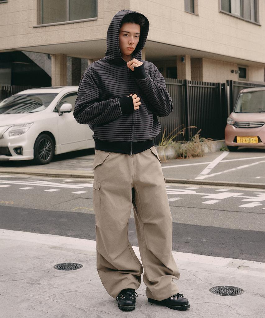 Xero Stripe Core Crop Finger Hole Zip-Up Hoodie [Charcoal]