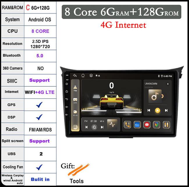 QLED DSP Android 14 For Hyundai I30 Elantra GT 2012 2013 2014 2015 2016 Car Auto Radio Multimedia Video Player Navigation