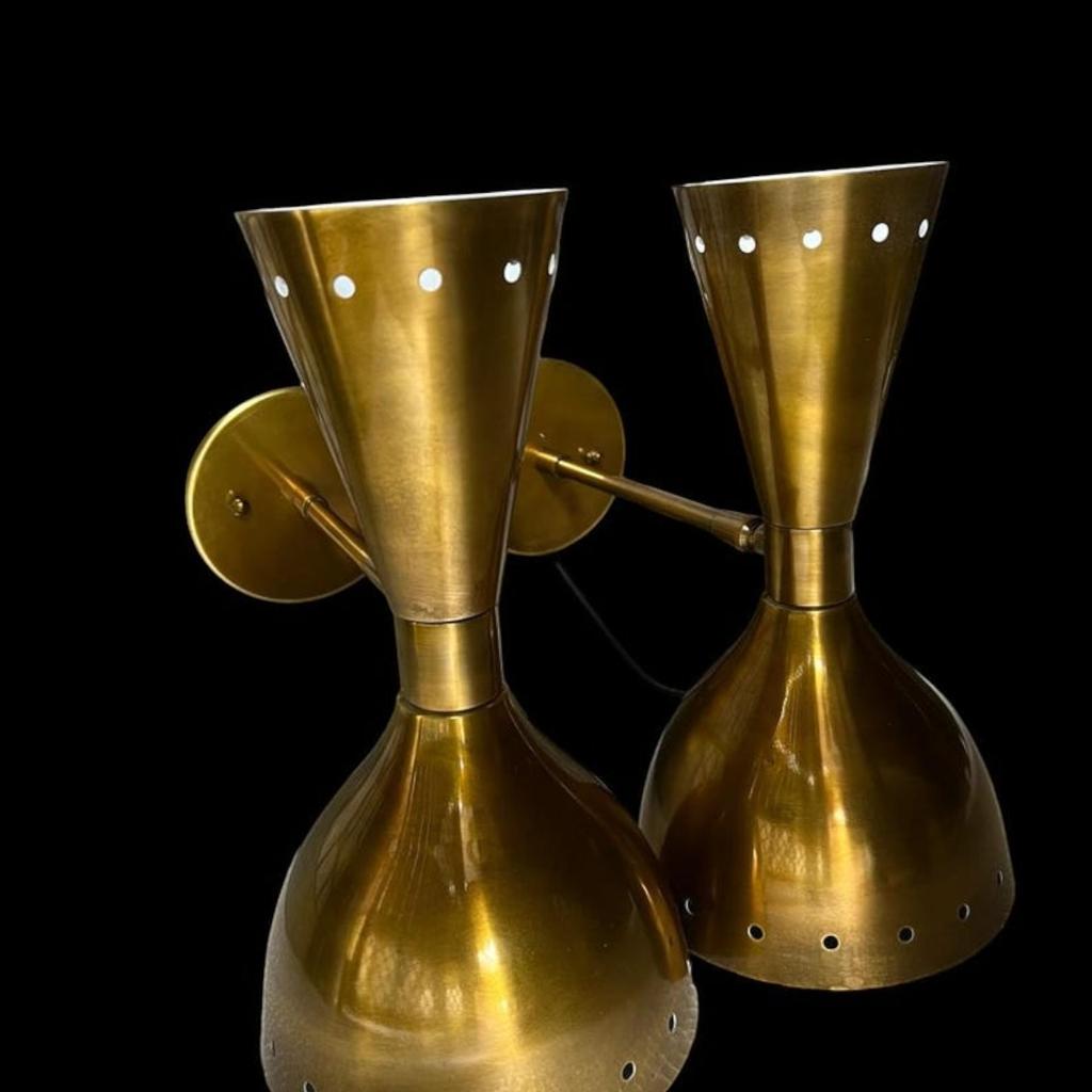 Italienische Diablo Wandleuchten - Stilnovo Stil Wandleuchte, Messing Doppelleuchte, Mid-Century Modern Wandlampe
