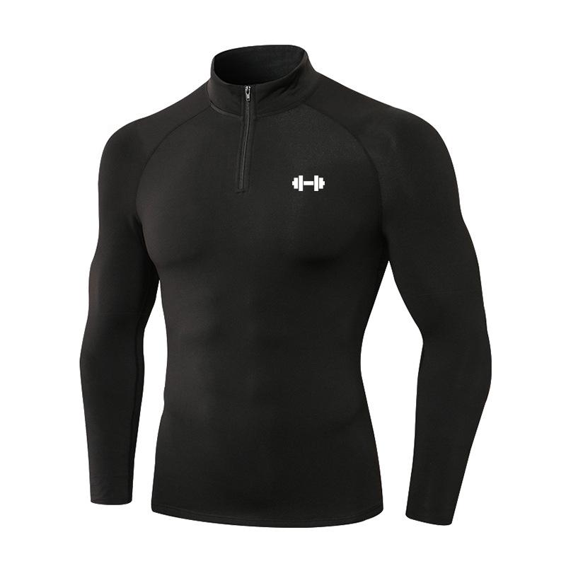 Muscleguys Kompressionsfeder Herren Langarm Sport-Poloshirts Fitness Laufen T-Shirts Hantel-Aufdruck Eng Anliegend Joggen Fitnessstudio Muskelkleidung