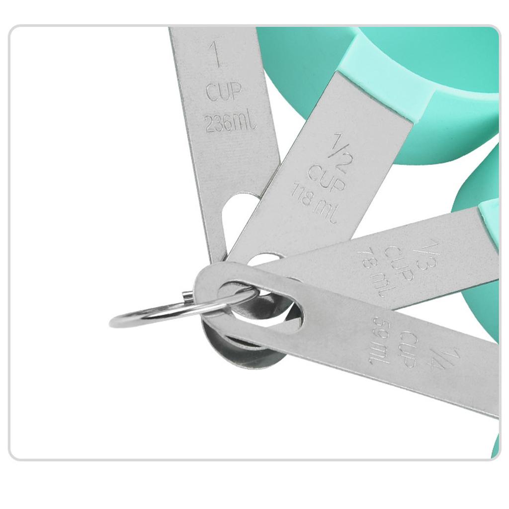 Measuring Cups Spoons Green PP 403 Stainless Steel Hanging Hole Design Double Scale Easy Cleaning