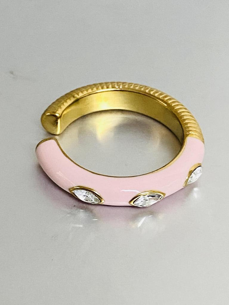 INS European-American Fashion Luxury Ring: 18K Gold Plated, Open Design, Drip Glaze Zircon, Stainless Steel, Versatile Finger Jewelry