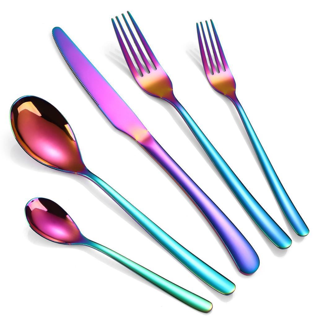 410 Stainless Steel Tableware Set 20-piece Set Knife Fork Spoon Tableware Gold YSH-46-20PS