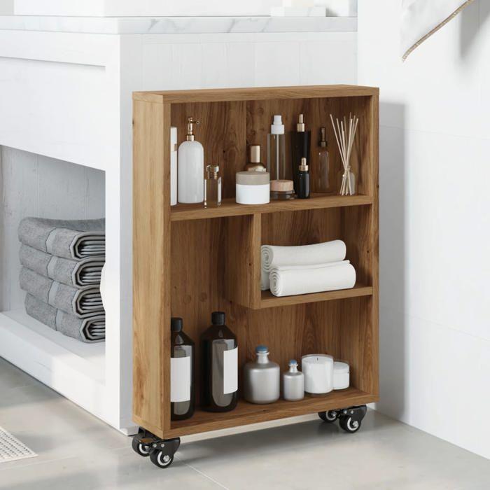 VidaXL Chariot de rangement étroit chêne artisanal bois d'ingénierie, chariot de rangement mince, chariot de cuisine sur 855231