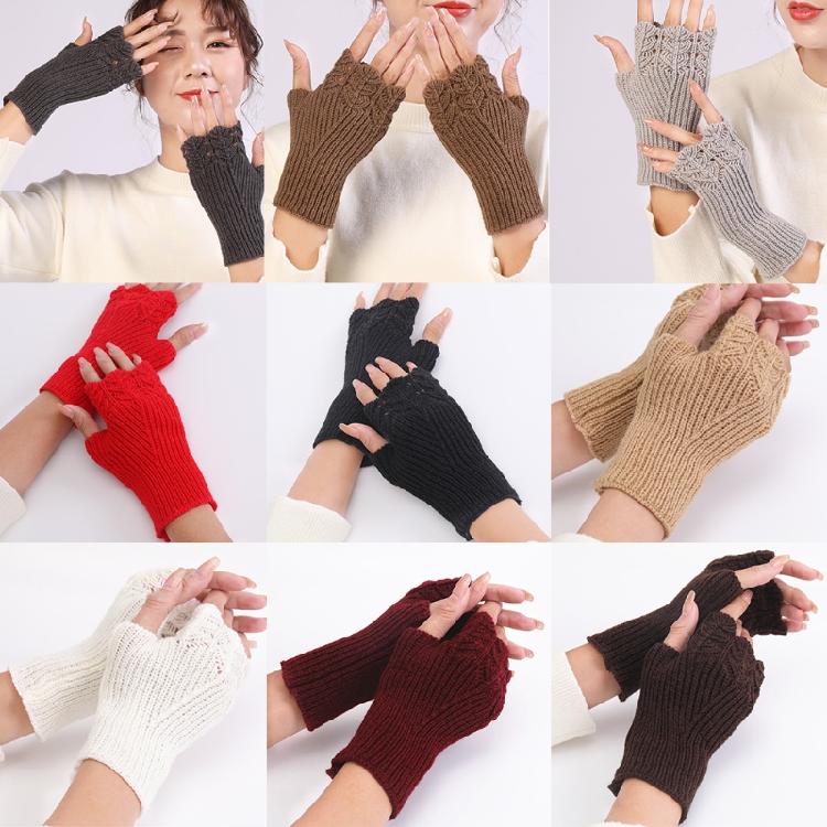 Winter Hand Gloves Soft Warm Gloves Stretchy Fingerless Mittens With Thumb Hole