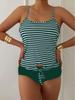 European & American Striped Women's Two-Piece Conservative Tankini Swimsuit