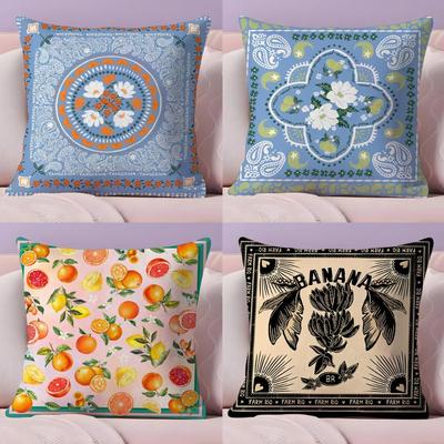 Simple Retro Cushion Cover Natural Linen Organic Fabric Double-Sided Printing Sofa Home Decor Gift Pillow Cover
