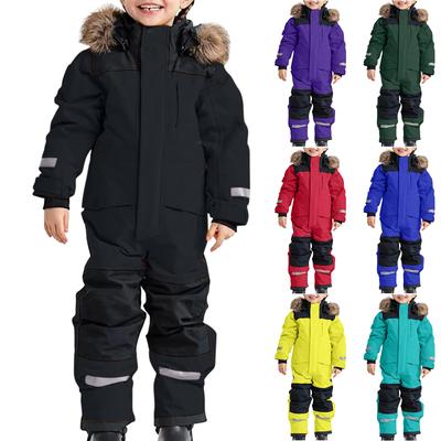 Children's Fashion Outdoor Waterproof Fleece-Lined Thickened Warm Boys' And Girls' One-Piece Ski Suit