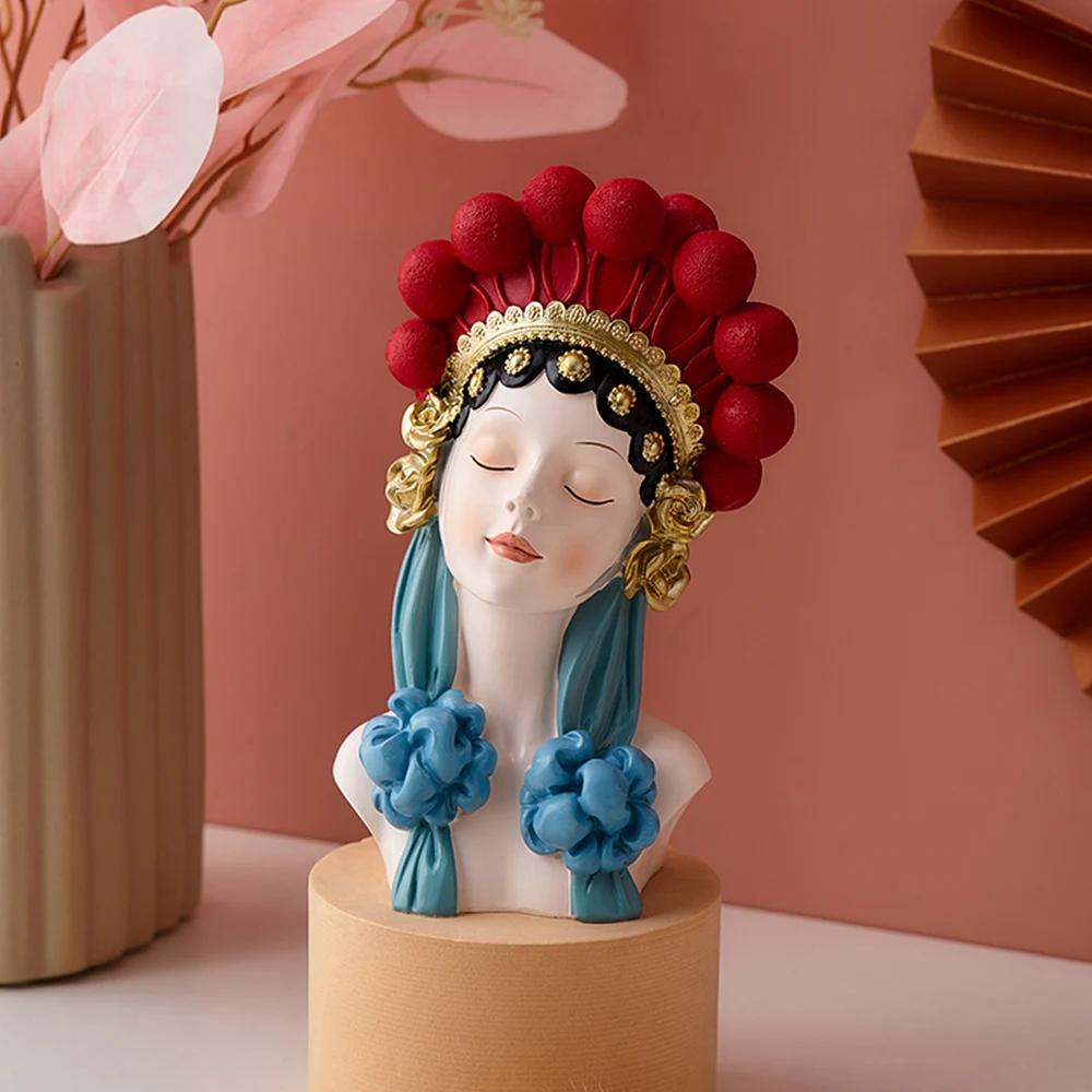 Home Decor Chinese Style Peking Opera Beautiful Girl Figurine Aesthetic Office Tabletop Cabinet Ornament Resin Girl Statue