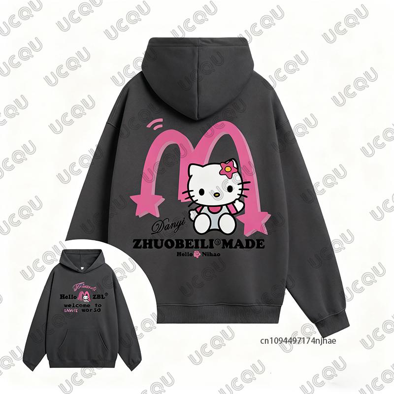 2025 Korea Sle Cartoon Cute HelloKitty Print Women Cotton Hoodie Autumn Winter Long Sleeve Sweatshirt Casual Pullover Unisex Top