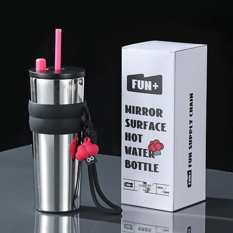316 Stainless Steel Thermos Cup with Straw - Large Capacity, High Aesthetic Design for Coffee and Cold Drinks, Perfect Gift