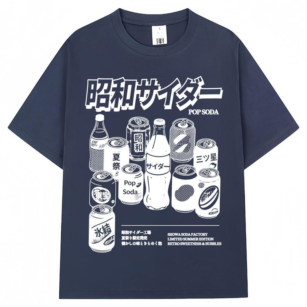 2026 Summer New Japanese Style Soda Design Tshirt High Quality Fashion Casual Breathable Mens Tshirt with Round Neck Print
