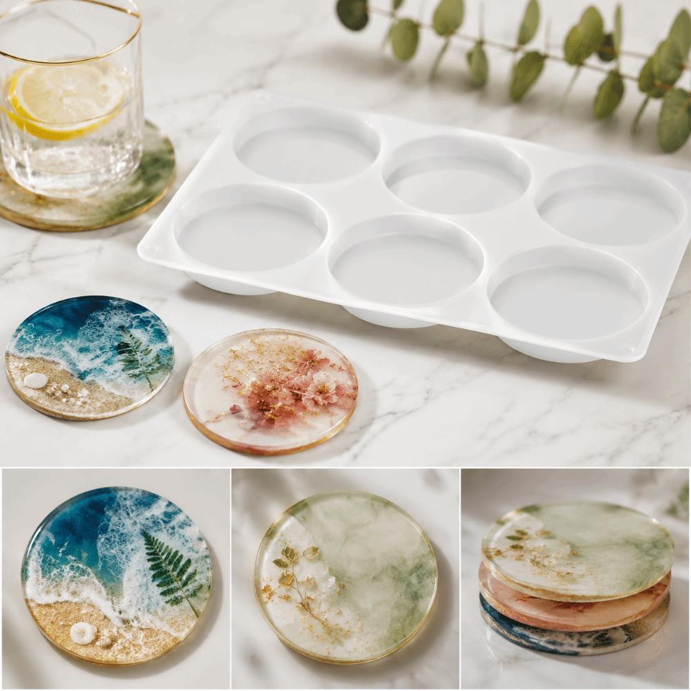 3.8 Inch Deep Resin Coaster Molds 6-Cavity Handmade Coaster Molds For Craft Art