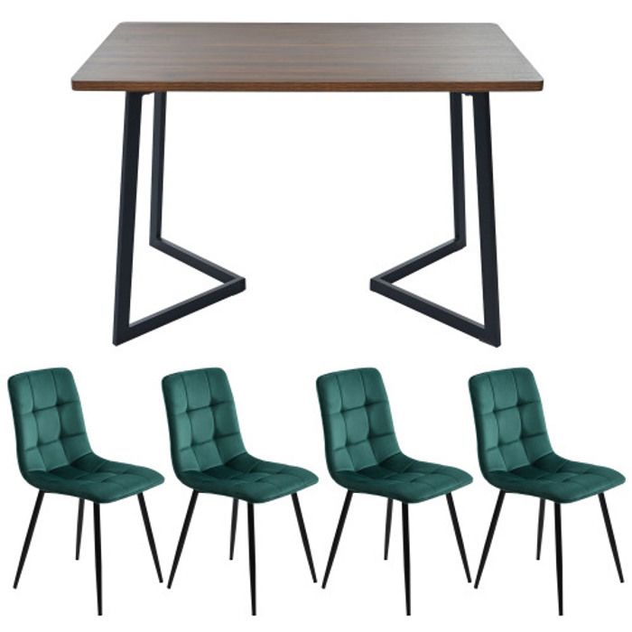 Ensemble De Salle À Manger (5 Pièces), Table De Salle À Manger Avec 4 Chaises, Table De Cuisine En Bois Avec Pieds En Métal Noir
